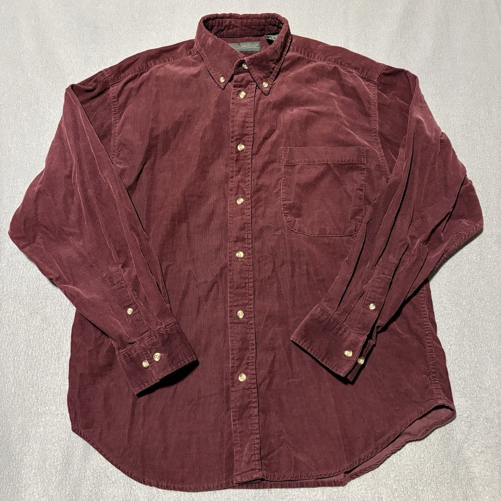 Hill & Archer Corduroy Shirt Mens M‎ Burgundy Fine Wale Button Down Long Sleeve